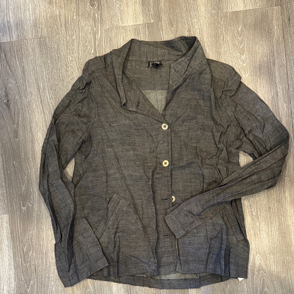 Eileen Fisher Gray Button-Front Linen Blazer